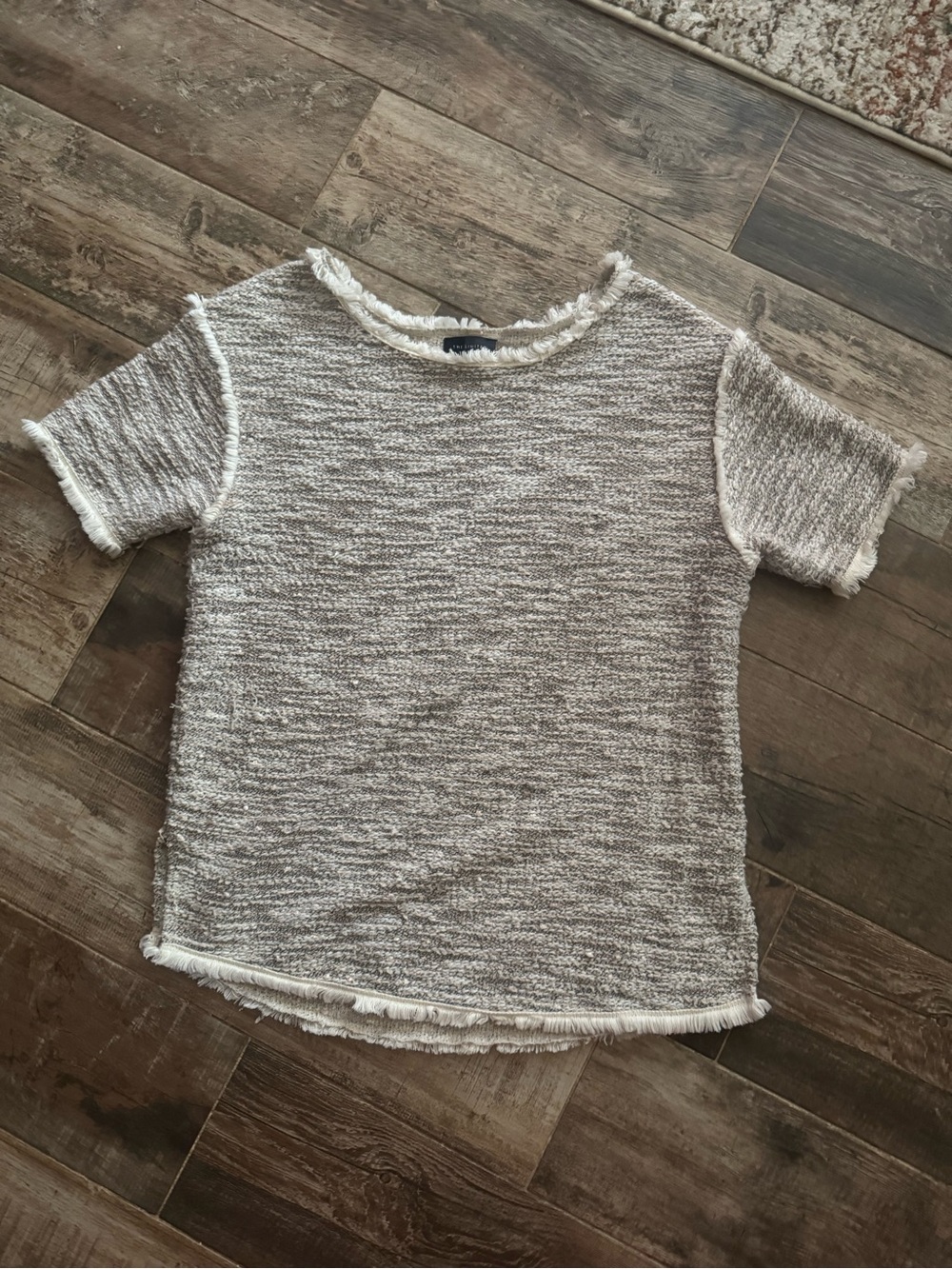 The Limited Beige Fringe Short Sleeve Knit Top